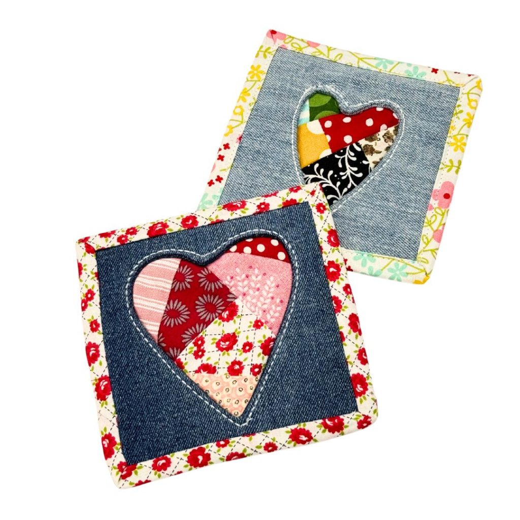 scrappy fabric heart coaster